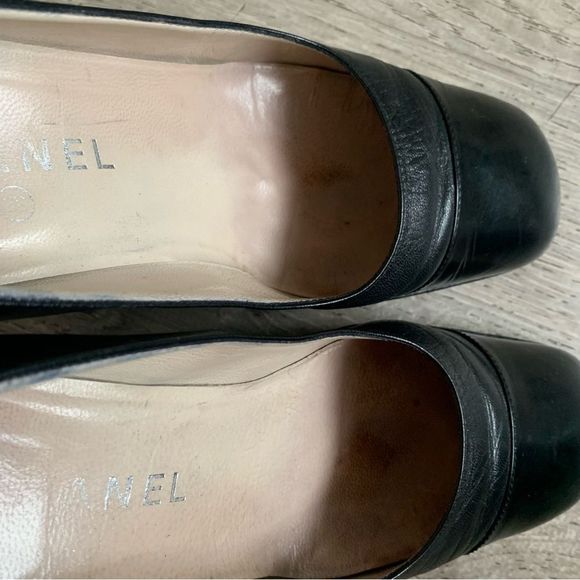 VINTAGE CHANEL Block Heel Shoes Black Silver Size 38 - Picture 6 of 16